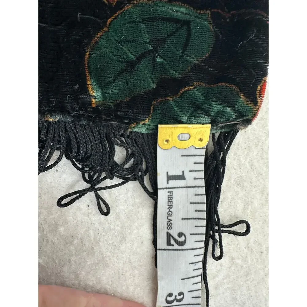 Vintage Art Deco Silk and Rayon Burnout Velvet Scarf with Fringed Ends